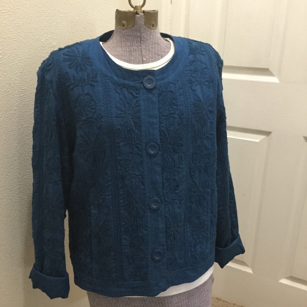 Chico’s Blue Floral Pattern Jacket